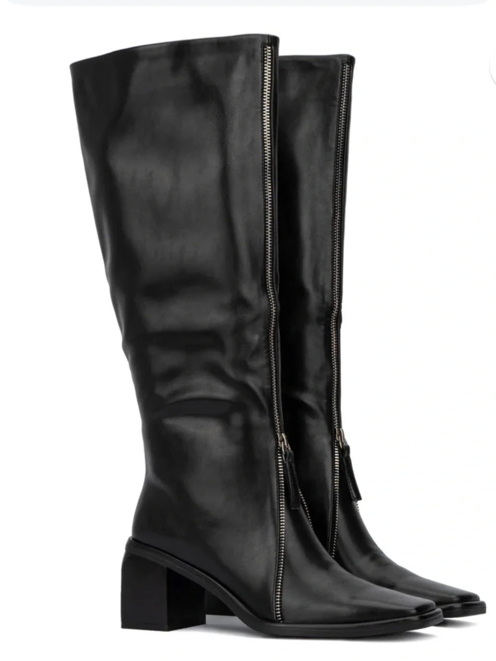 TORGEIS Black Shylah Tall Square Toe Zippered Boots Size 8